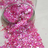 .040 & .062 Hex Ultra Premium Iridescent /Fluorescent Color Shift Polyester Glitter Mix - Strawberries N Cream