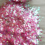 .040 & .062 Hex Ultra Premium Iridescent /Fluorescent Color Shift Polyester Glitter Mix - Strawberries N Cream
