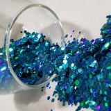 .094 & .062 Hex Ultra Premium Chunky Polyester Glitter - Holo Cool Fire Blue