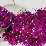 .094 & .062 Hex Ultra Premium Chunky Polyester Glitter - Holo Fuchsia Pink