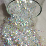 .015 - .040 Hex & Diamond Ultra Premium IR Polyester Glitter Mix - Snow Diamonds