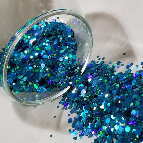 .094 & .062 Hex Ultra Premium Chunky Polyester Glitter - Holographic Aqua - Teal