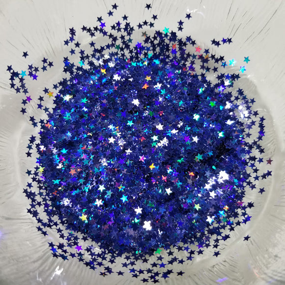 5 point Star Glitter Shapes - Holo Sapphire Blue