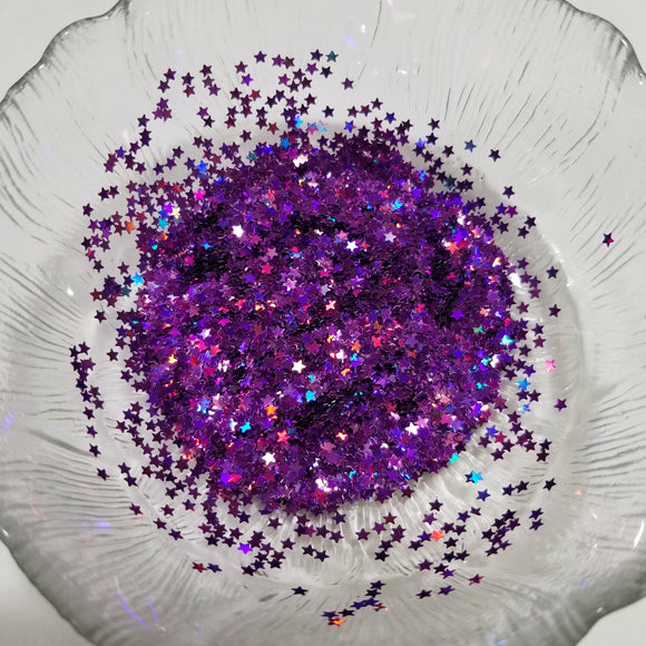 5 point Star Glitter Shapes - Holo Poison Purple