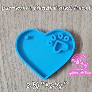 Fur-Ever Friends CLOSED Heart with Small Heart Paw Keychain Mold