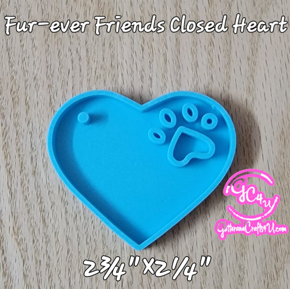 Fur-Ever Friends CLOSED Heart with Small Heart Paw Keychain Mold