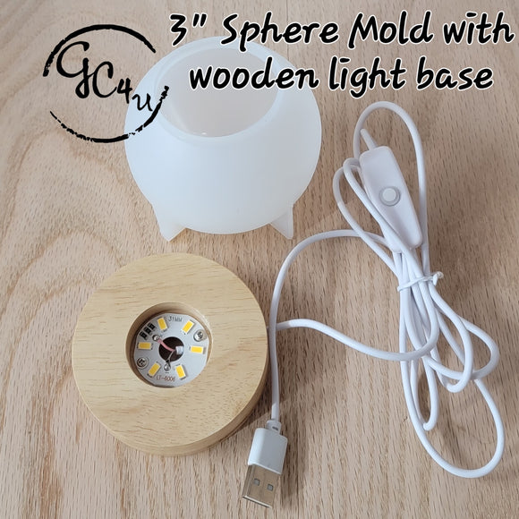 3-inch Sphere Mold with matching wooden light (sold as kit or separately)