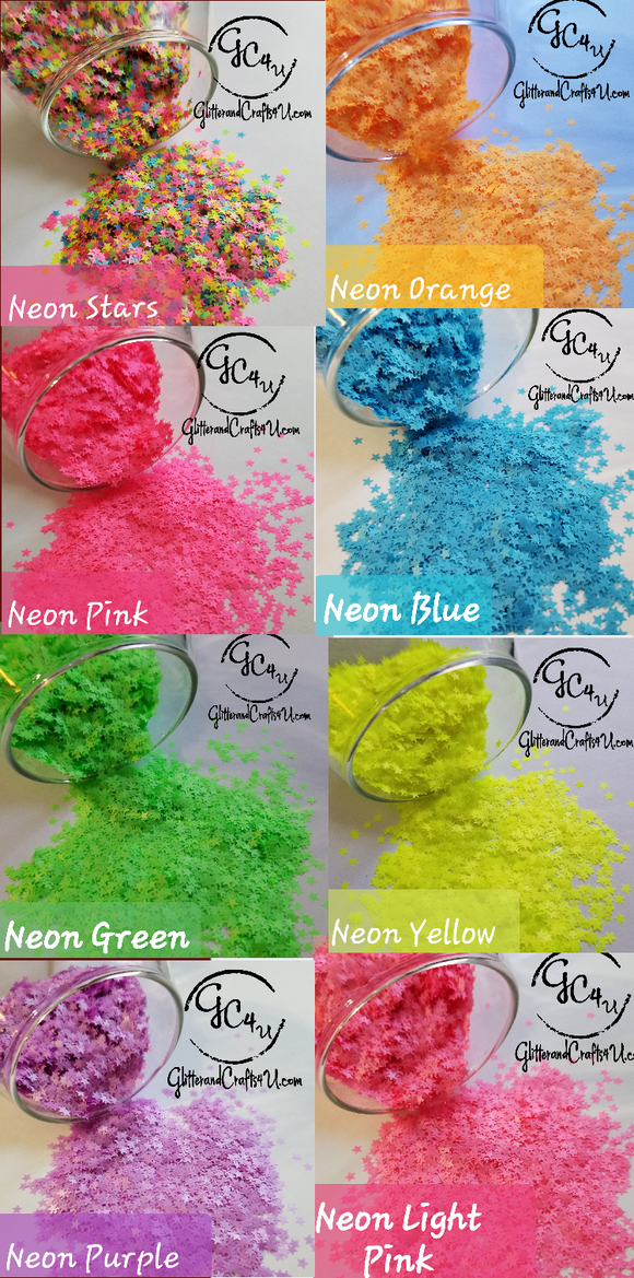 5 point Star Glitter Shapes -  Neon Confetti Stars - Assorted Colors