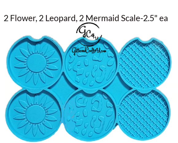 Car Coaster-Sunflower, Leopard Spots, Mermaid Scale Mold Set