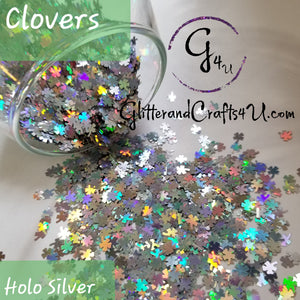 4mm 4 leaf Clovers - Holo Silver