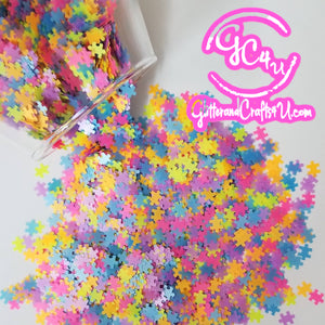 Autism Puzzle Piece Glitter Shapes - Confetti Colors