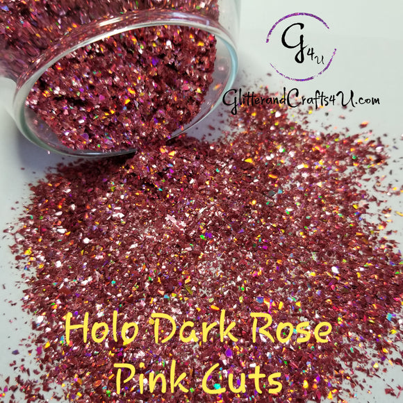 Ultra Premium Holographic Polyester Glitter Pieces - Holo Dark Rose Pink Cuts