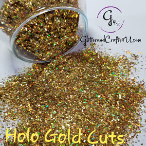 Ultra Premium Holographic Polyester Glitter Pieces - Holo Gold Cuts