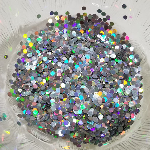 Dots Glitter 1mm, 2mm, 3mm Solvent Resistant - Holo Silver