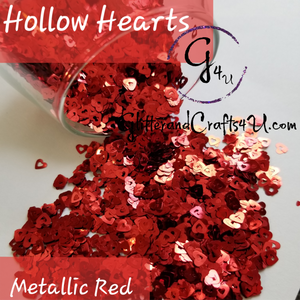 5mm Hollow Hearts - Metallic Red