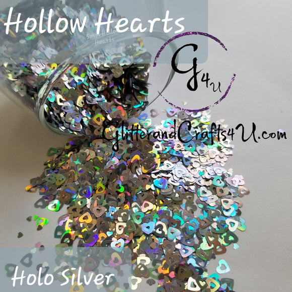 5mm Hollow Hearts - Holo Silver