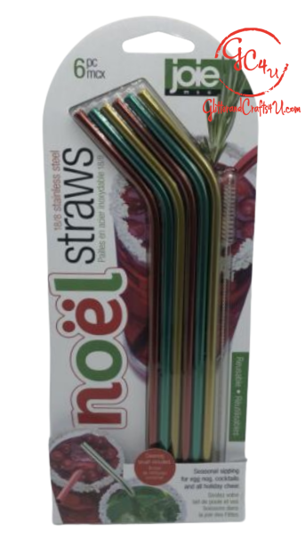 Joie Noel Stainless Steel Straw 6pk with cleaning brush