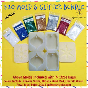 Glitter And Mold Bundle-Metallic/Iridescent with 2 Snowflake Molds & Ornament/Scalloped Gift Tag- NOW in CLEAR!!