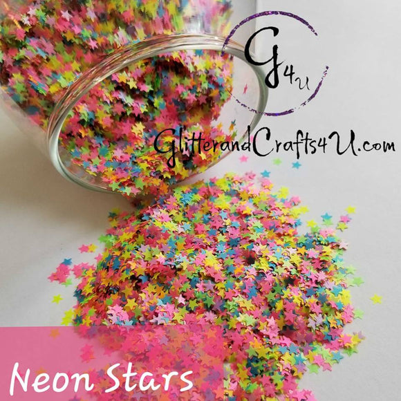 5 point Star Glitter Shapes - Neon Confetti Stars