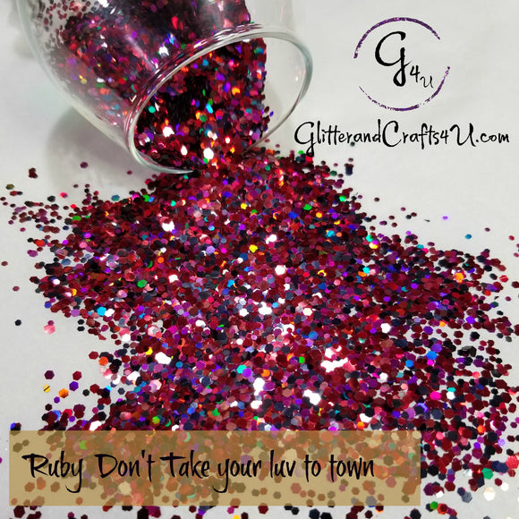 .094 & .062 Hex Ultra Premium Holographic Chunky Polyester Glitter Mix - Ruby Don't Take Your Luv To Town